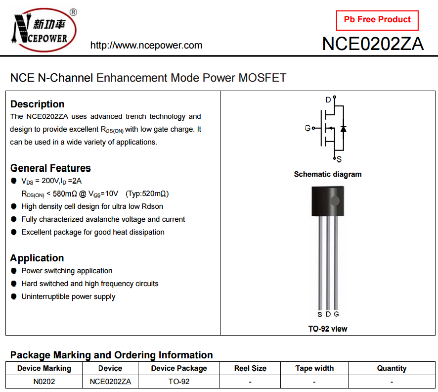 NCE新洁能场效应管 NCE0202ZA NCE0202A