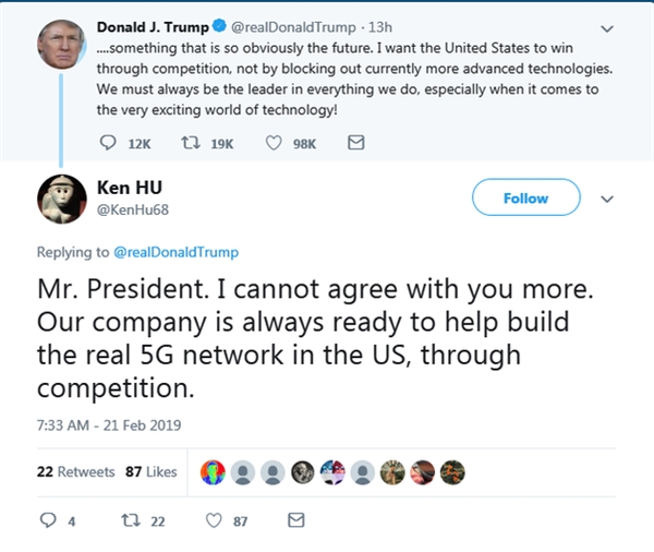 朗普承认美国5G落后：华为是这样回应的